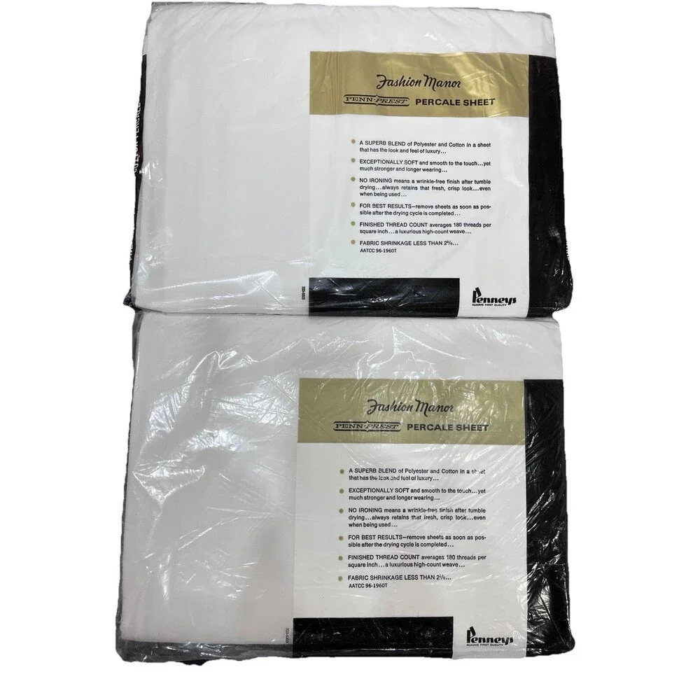 2 NOS Penn-Prest Percale JC Penneys Double Bed Sheet Set Flat 60s Vtg 81 x 104